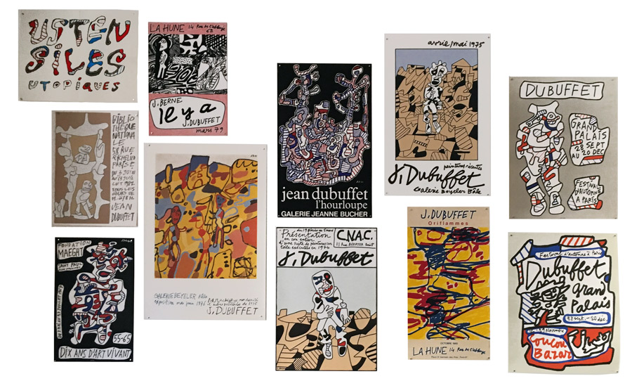 mur d'affiches de Dubuffet à la libraire-galerie Mouvements-rueVisconti